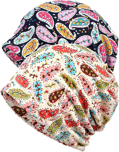 Womens Baggy Soft Slouchy Beanie Hat Stretch Infinity Scarf Head Wrap Cap Apparel & Accessories > Clothing Accessories > Headwear XYIYI 2pcs Cashew Blue Yellow-p  