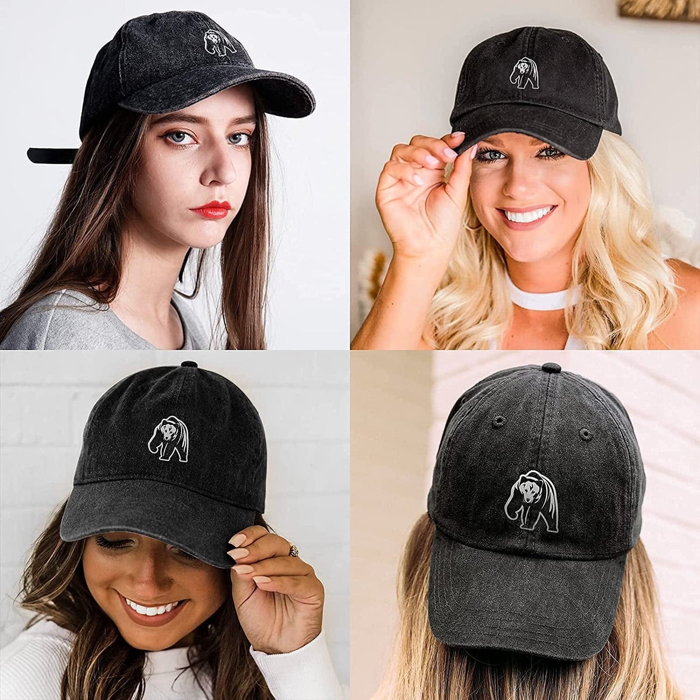 Womens Baseball Caps Hats for Women Ball Cap Cute Distressed Dad Vintage Trucker Adjustable Denim Plain Bulk Black Unstructured Apparel & Accessories > Clothing Accessories > Hats KLYJI   