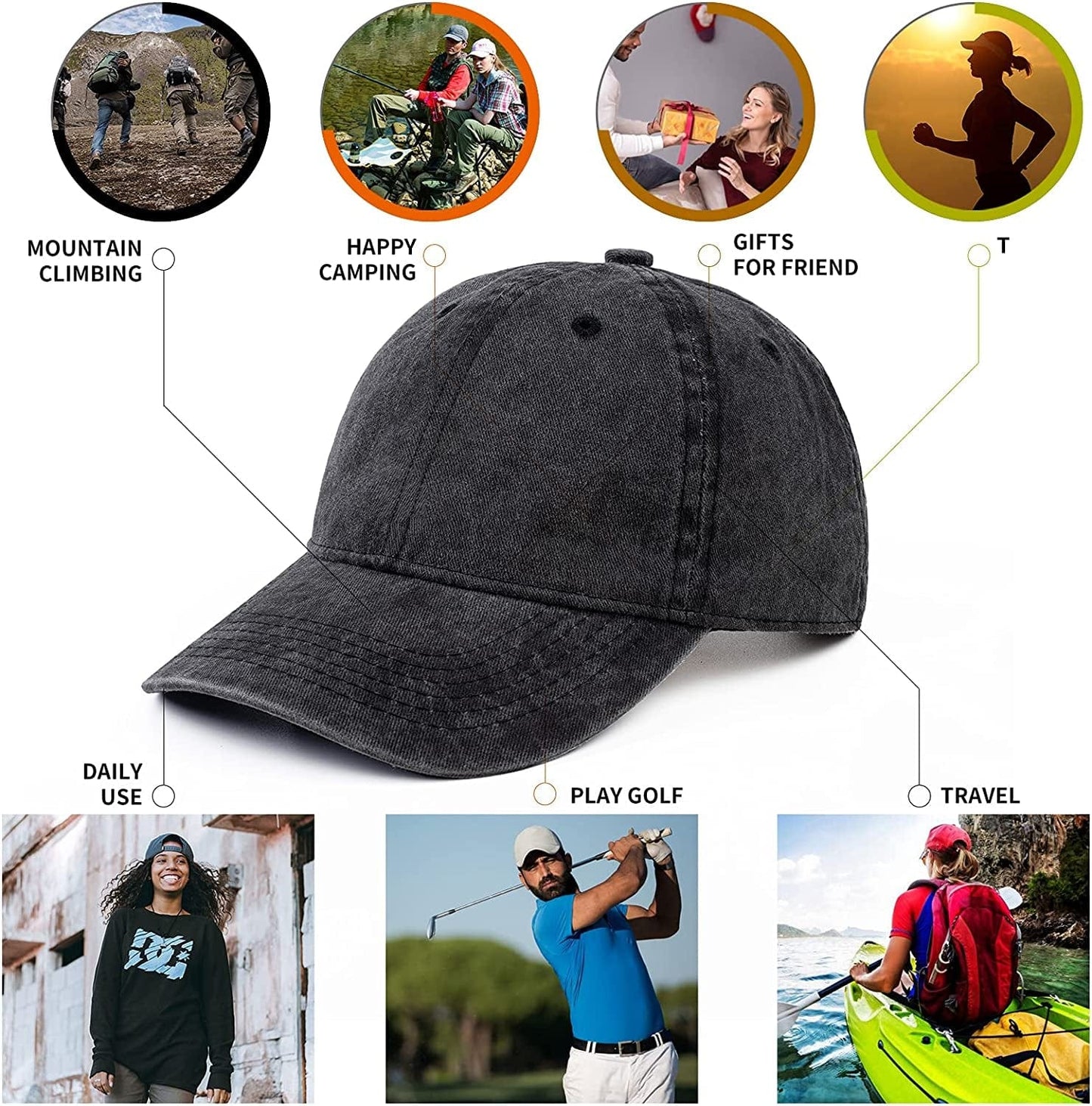 Womens Baseball Caps Hats for Women Ball Cap Cute Distressed Dad Vintage Trucker Adjustable Denim Plain Bulk Black Unstructured Apparel & Accessories > Clothing Accessories > Hats KLYJI   