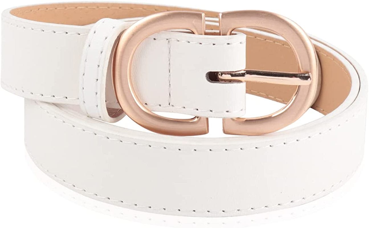 Womens Belt Fashion Metal Buckle Waist Belt - Faux Leather Skinny Dress Jeans Pants Belts Solid, Rhinestone Apparel & Accessories > Clothing Accessories > Belts RIAH FASHION Double D Buckle Faux Leather Belt - White  