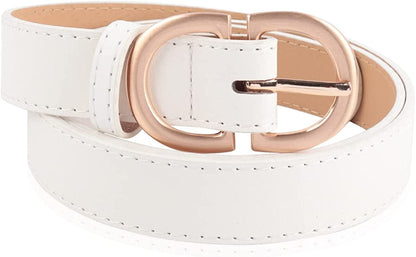Womens Belt Fashion Metal Buckle Waist Belt - Faux Leather Skinny Dress Jeans Pants Belts Solid, Rhinestone Apparel & Accessories > Clothing Accessories > Belts RIAH FASHION Double D Buckle Faux Leather Belt - White  