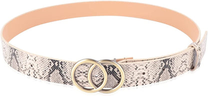 Womens Belt Fashion Metal Buckle Waist Belt - Faux Leather Skinny Dress Jeans Pants Belts Solid, Rhinestone Apparel & Accessories > Clothing Accessories > Belts RIAH FASHION Double Circle Buckle Classic Belt - Snake  