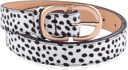 Womens Belt Fashion Metal Buckle Waist Belt - Faux Leather Skinny Dress Jeans Pants Belts Solid, Rhinestone Apparel & Accessories > Clothing Accessories > Belts RIAH FASHION Double D Buckle Faux Leather Belt - Cheetah  