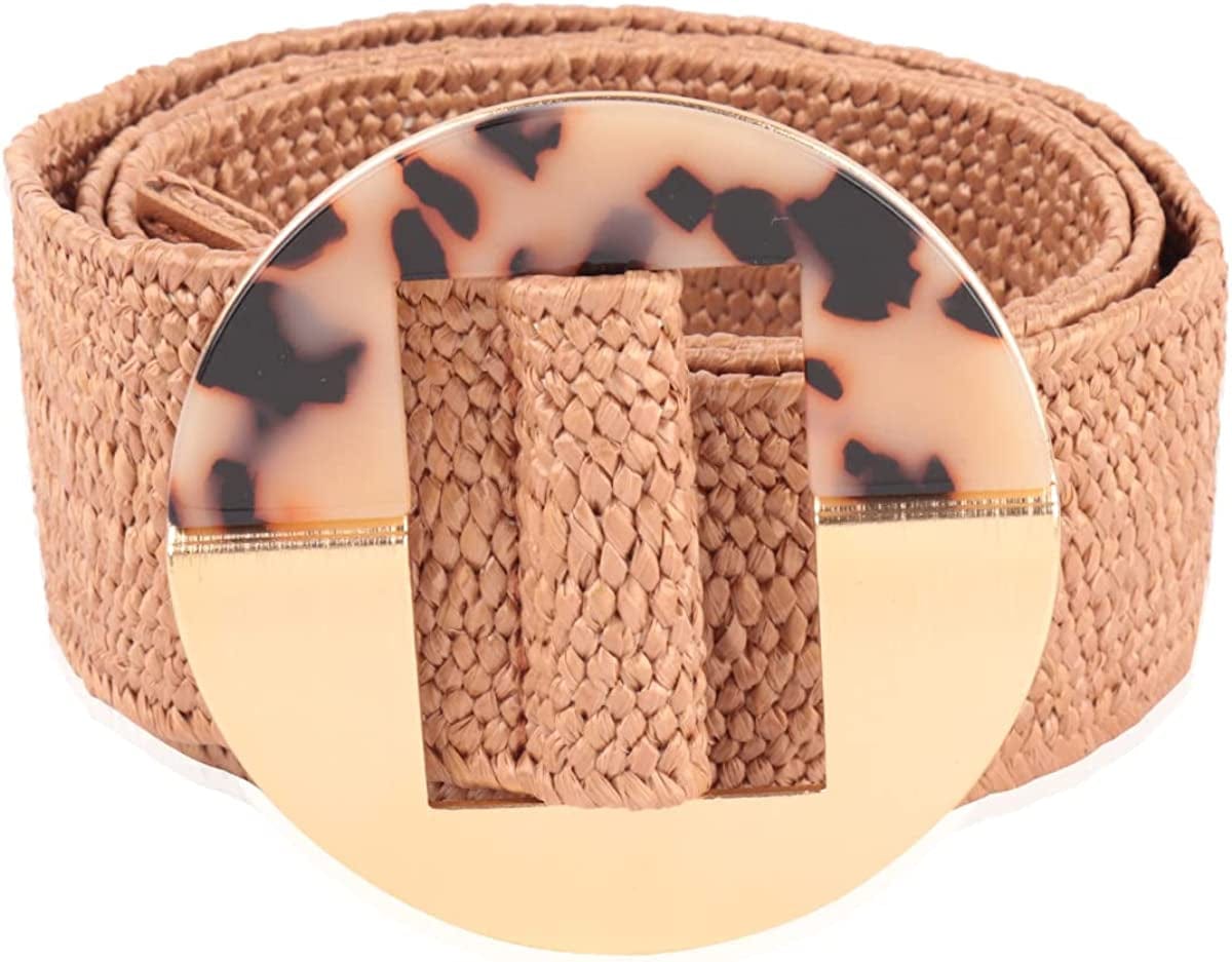 Womens Belt Fashion Metal Buckle Waist Belt - Faux Leather Skinny Dress Jeans Pants Belts Solid, Rhinestone Apparel & Accessories > Clothing Accessories > Belts RIAH FASHION Acetate Buckle Belt - Straw Dark Brown  