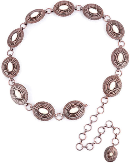 Womens Belt Fashion Metal Buckle Waist Belt - Faux Leather Skinny Dress Jeans Pants Belts Solid, Rhinestone Apparel & Accessories > Clothing Accessories > Belts RIAH FASHION Boho Semi Precious Stone Charm Belt - Copper  