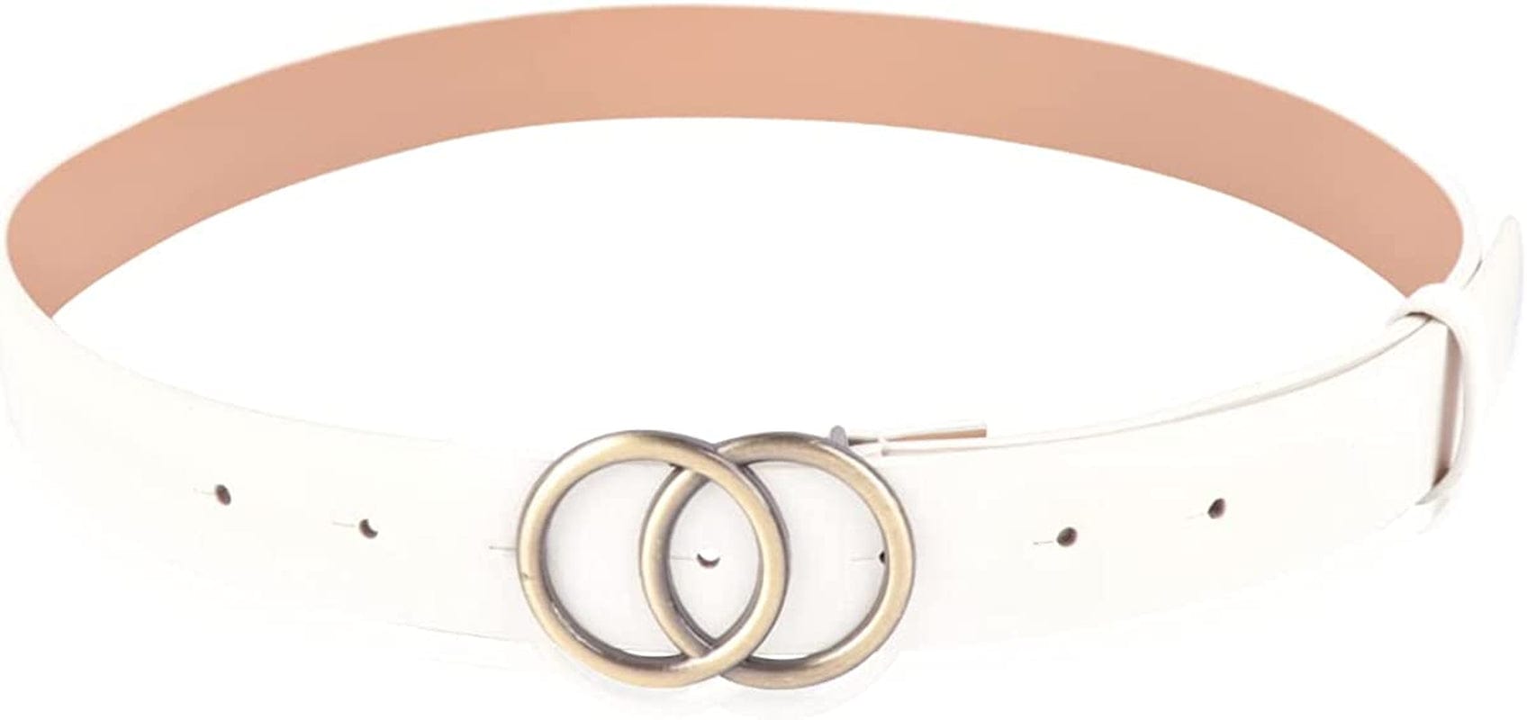 Womens Belt Fashion Metal Buckle Waist Belt - Faux Leather Skinny Dress Jeans Pants Belts Solid, Rhinestone Apparel & Accessories > Clothing Accessories > Belts RIAH FASHION Double Circle Buckle Classic Belt - White  