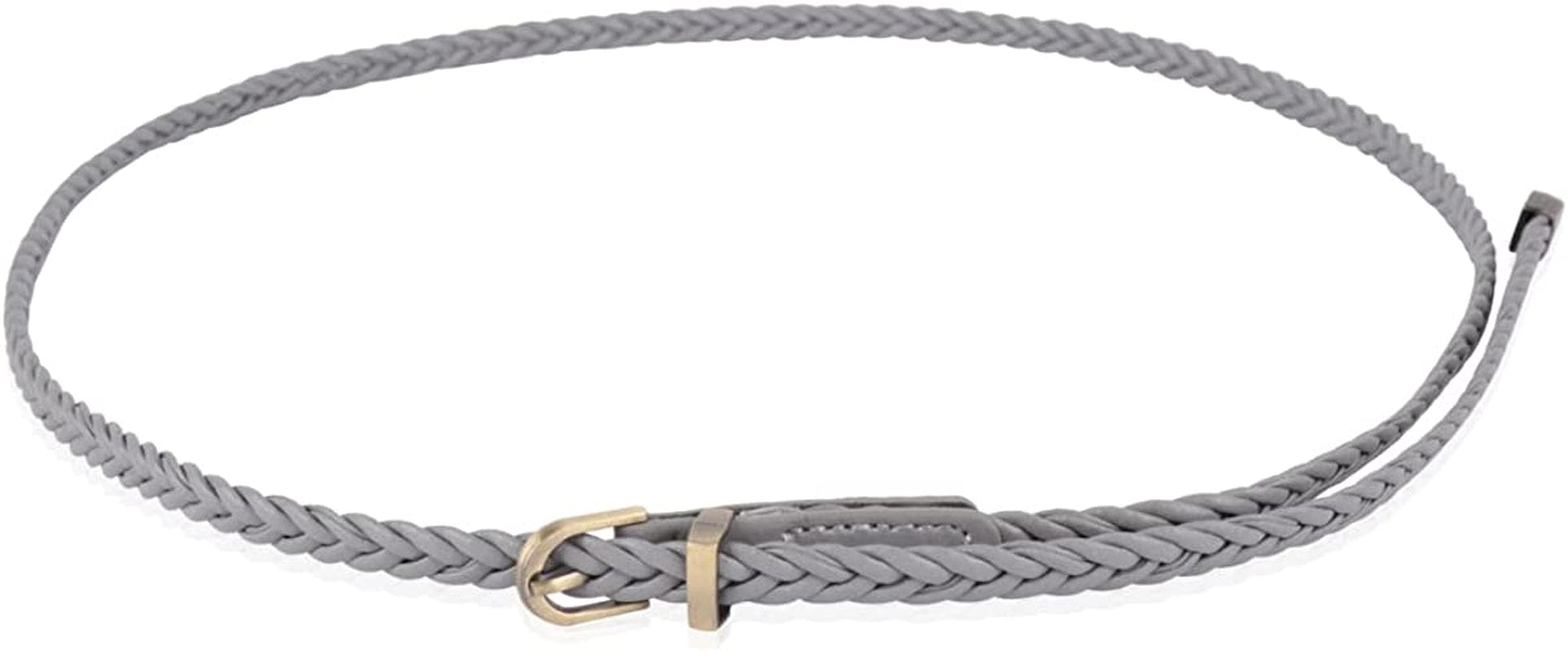 Womens Belt Fashion Metal Buckle Waist Belt - Faux Leather Skinny Dress Jeans Pants Belts Solid, Rhinestone Apparel & Accessories > Clothing Accessories > Belts RIAH FASHION Skinny Braided Belt - Gray  