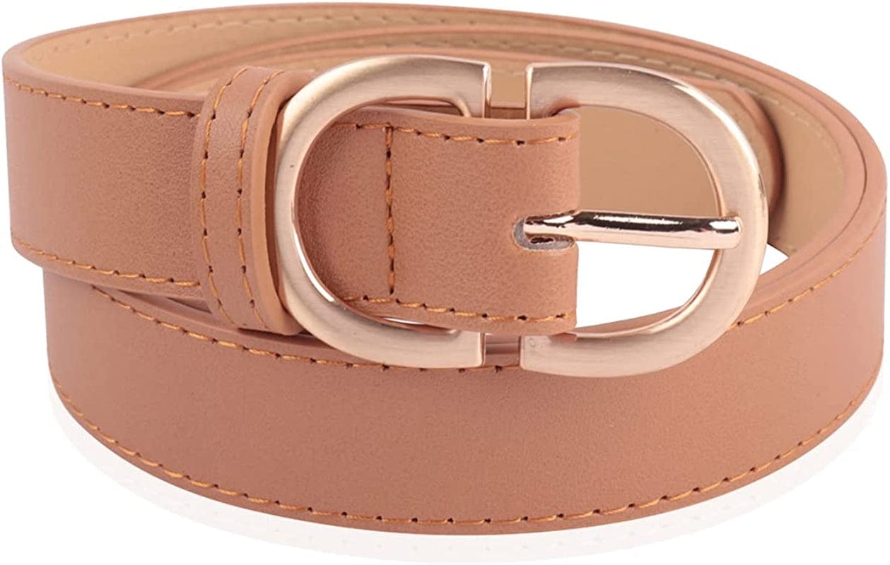 Womens Belt Fashion Metal Buckle Waist Belt - Faux Leather Skinny Dress Jeans Pants Belts Solid, Rhinestone Apparel & Accessories > Clothing Accessories > Belts RIAH FASHION Double D Buckle Faux Leather Belt - Brown  