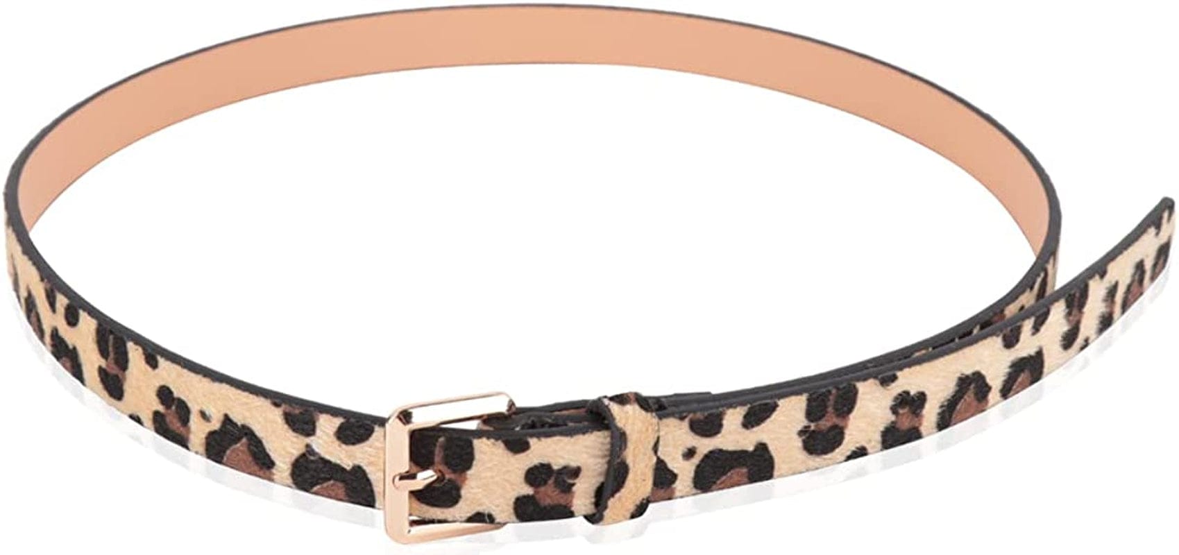 Womens Belt Fashion Metal Buckle Waist Belt - Faux Leather Skinny Dress Jeans Pants Belts Solid, Rhinestone Apparel & Accessories > Clothing Accessories > Belts RIAH FASHION Classic Buckle Skinny Belt - Leopard  