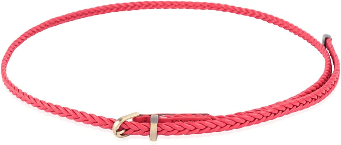 Womens Belt Fashion Metal Buckle Waist Belt - Faux Leather Skinny Dress Jeans Pants Belts Solid, Rhinestone Apparel & Accessories > Clothing Accessories > Belts RIAH FASHION Skinny Braided Belt - Red  