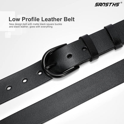 Womens Black Buckle Belt SANSTHS Casual Leather Jeans Belts with Black Metal Buckle Apparel & Accessories > Clothing Accessories > Belts SANSTHS   