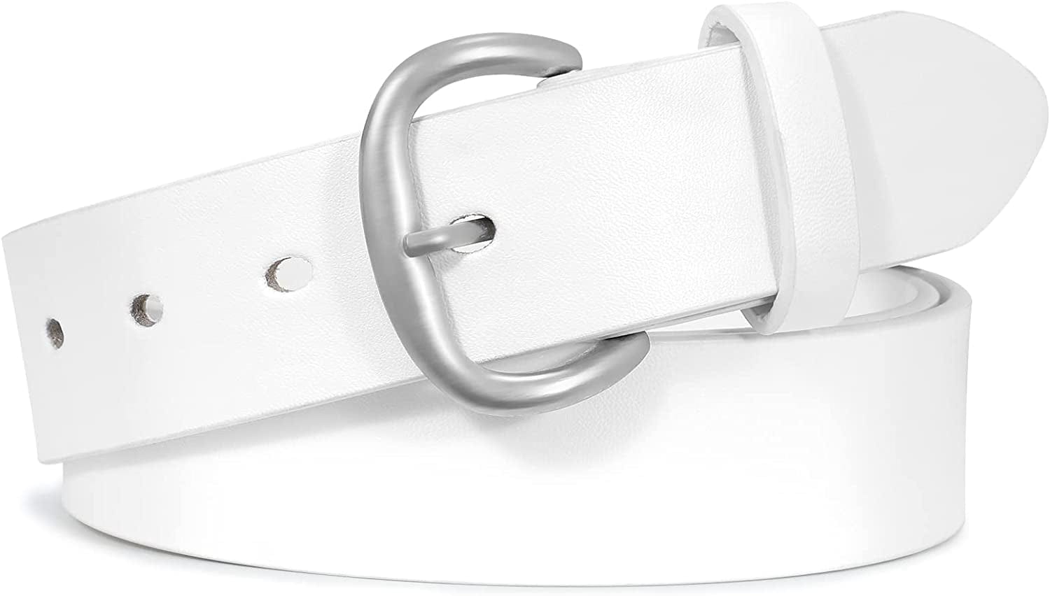 Womens Black Buckle Belt SANSTHS Casual Leather Jeans Belts with Black Metal Buckle Apparel & Accessories > Clothing Accessories > Belts SANSTHS E-white Fit Pants Size 23"-28" 