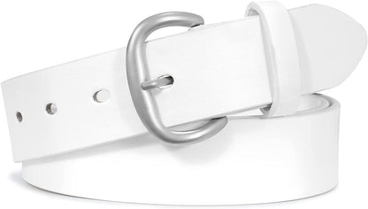 Womens Black Buckle Belt SANSTHS Casual Leather Jeans Belts with Black Metal Buckle Apparel & Accessories > Clothing Accessories > Belts SANSTHS E-white Fit Pants Size 23"-28" 