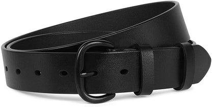 Womens Black Buckle Belt SANSTHS Casual Leather Jeans Belts with Black Metal Buckle Apparel & Accessories > Clothing Accessories > Belts SANSTHS A-black Fit Pants Size 49"-53" 