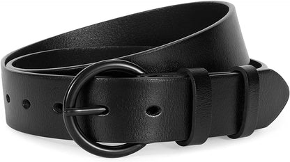 Womens Black Buckle Belt SANSTHS Casual Leather Jeans Belts with Black Metal Buckle Apparel & Accessories > Clothing Accessories > Belts SANSTHS C-black O Buckle Fit Pants Size 40"-44" 