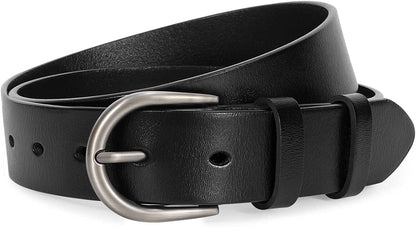 Womens Black Buckle Belt SANSTHS Casual Leather Jeans Belts with Black Metal Buckle Apparel & Accessories > Clothing Accessories > Belts SANSTHS F-silver Fit Pants Size 35"-40" 