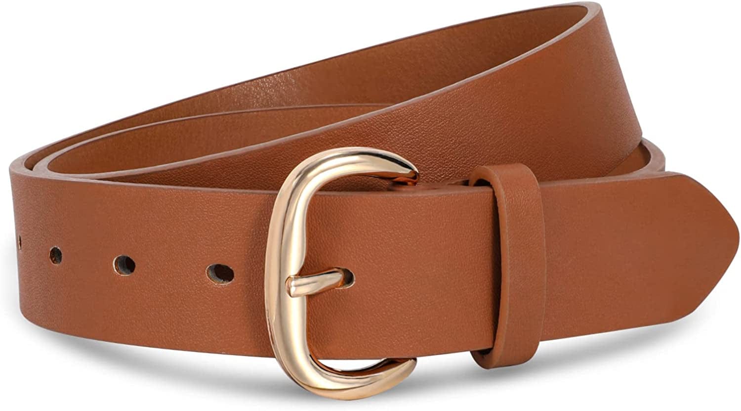 Womens Black Buckle Belt SANSTHS Casual Leather Jeans Belts with Black Metal Buckle Apparel & Accessories > Clothing Accessories > Belts SANSTHS E-brown Fit Pants Size 40"-44" 