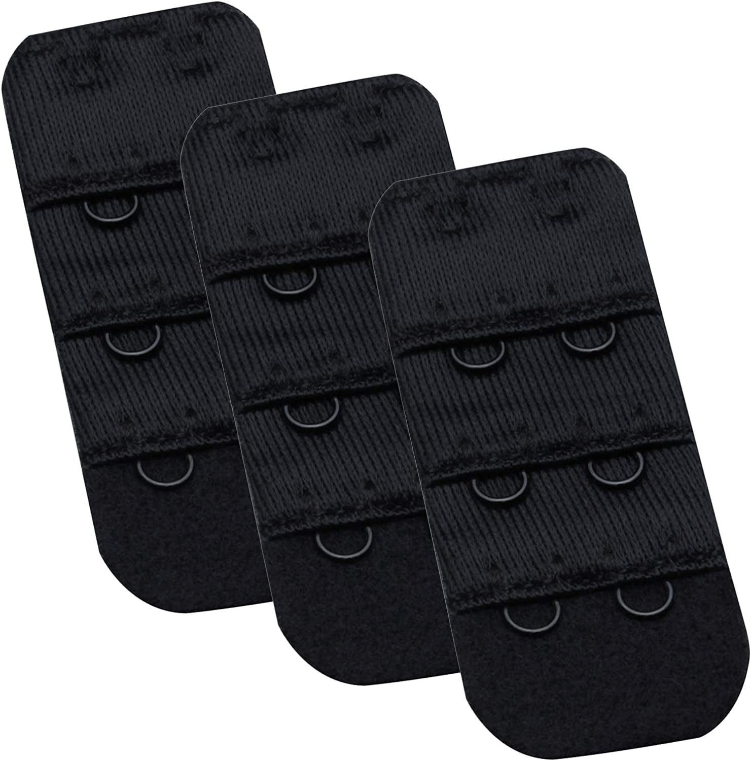 Womens Bra Extender Bra Band Breathing Room 3Pcs-Pack Multi-Size Black, 2 Hook 3/8 Inch