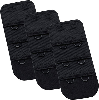 Womens Bra Extender Bra Band Breathing Room 3Pcs-Pack Multi-Size Black, 2 Hook 3/8 Inch