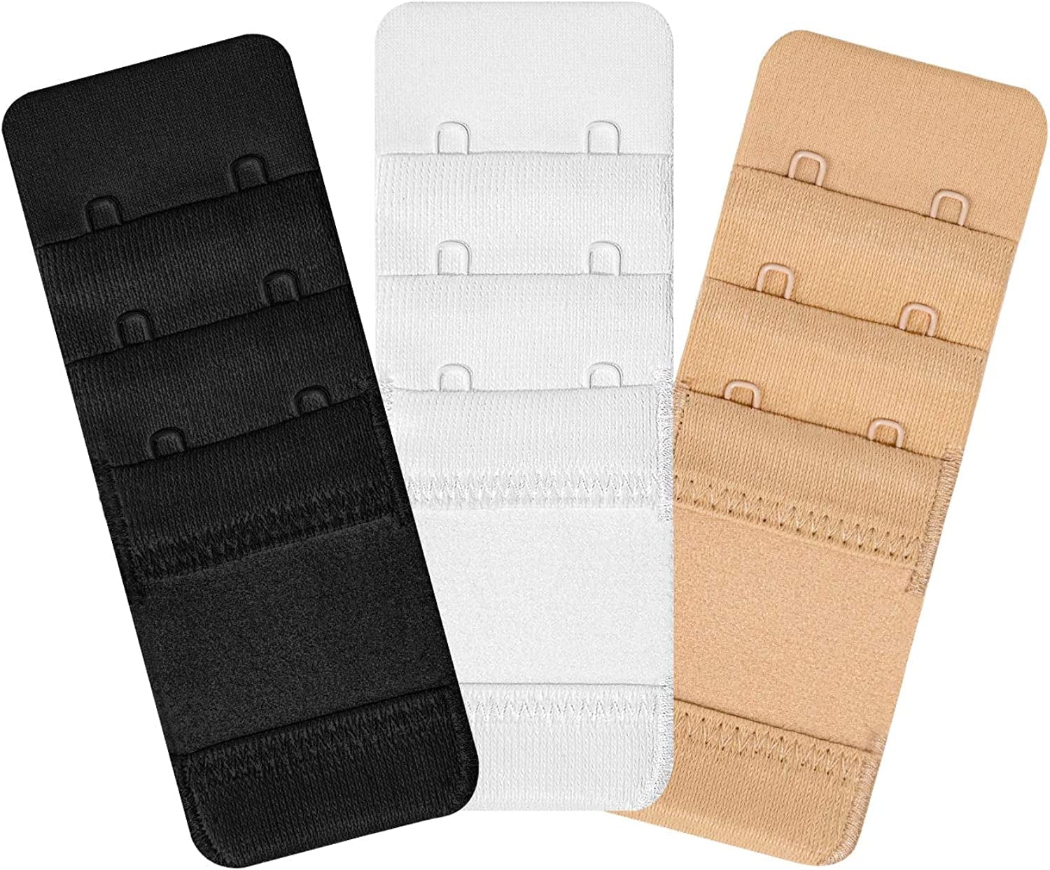 Womens Bra Extender Bra Band Breathing Room 3Pcs-Pack Multi-Size Black,white,nude,2 Hook 3/4 Inch