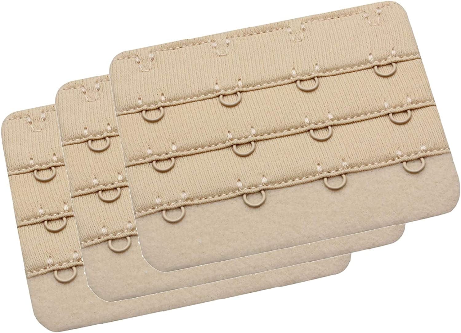 Womens Bra Extender Bra Band Breathing Room 3Pcs-Pack Multi-Size Nude, 4 Hook 3/4 Inch