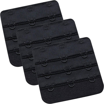 Womens Bra Extender Bra Band Breathing Room 3Pcs-Pack Multi-Size Black, 3 Hook 3/4 Inch