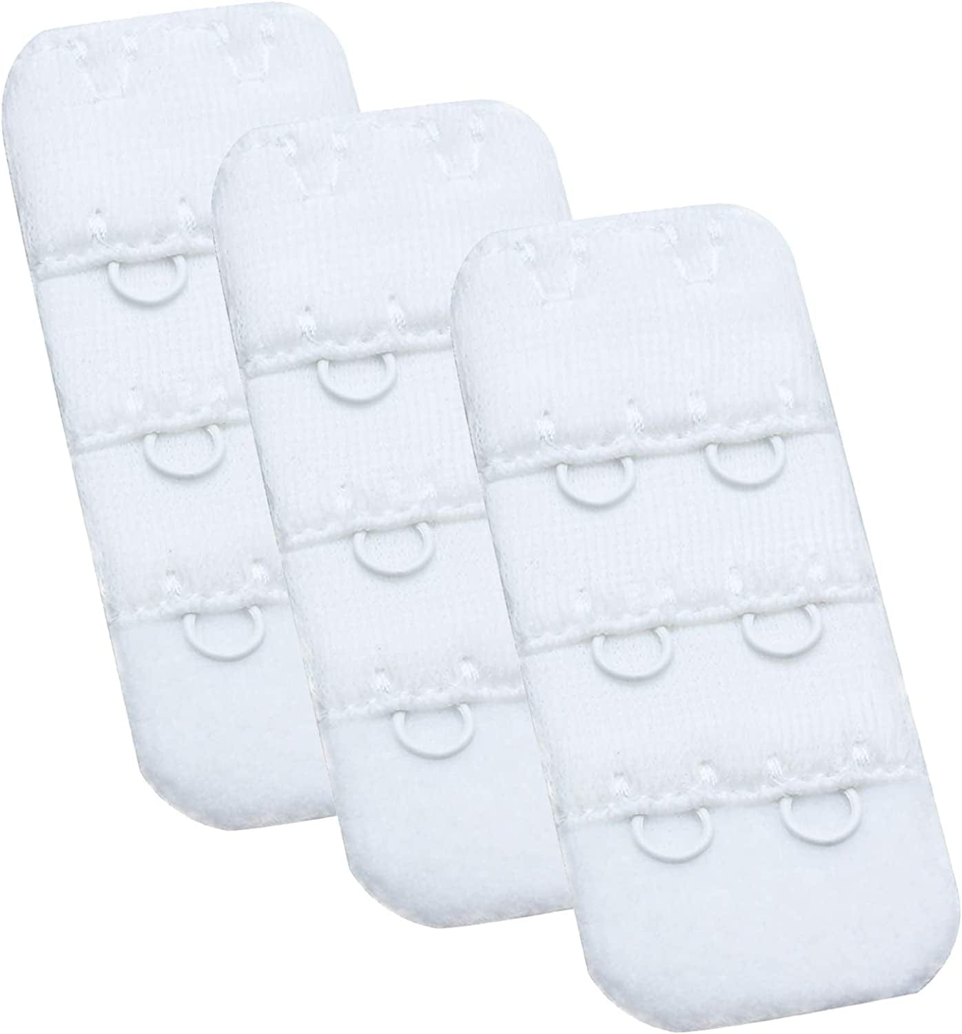 Womens Bra Extender Bra Band Breathing Room 3Pcs-Pack Multi-Size White, 2 Hook 3/8 Inch