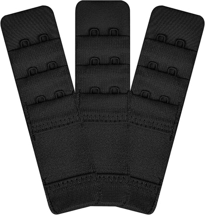 Womens Bra Extender Bra Band Breathing Room 3Pcs-Pack Multi-Size Black-elastic,2 Hook 3/8 Inch
