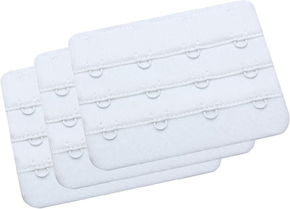 Womens Bra Extender Bra Band Breathing Room 3Pcs-Pack Multi-Size White, 4 Hook 3/4 Inch