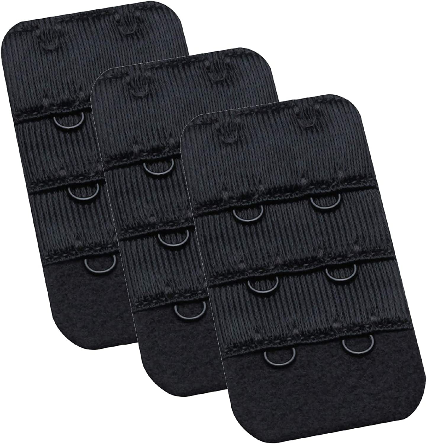 Womens Bra Extender Bra Band Breathing Room 3Pcs-Pack Multi-Size Black, 2 Hook 1/2 Inch