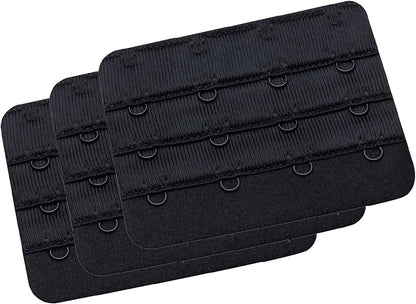 Womens Bra Extender Bra Band Breathing Room 3Pcs-Pack Multi-Size Black, 4 Hook 3/4 Inch