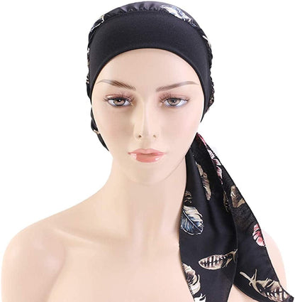 Womens Chemo Caps Flower Prints Silky Turban Multifunction Bonnet Head Scarves Pre-Tied Headwear Satin Hat Bandana Hair Loss Apparel & Accessories > Clothing Accessories > Headwear Xuan Ding   