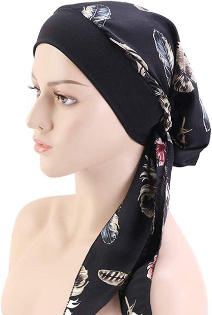 Womens Chemo Caps Flower Prints Silky Turban Multifunction Bonnet Head Scarves Pre-Tied Headwear Satin Hat Bandana Hair Loss Apparel & Accessories > Clothing Accessories > Headwear Xuan Ding   
