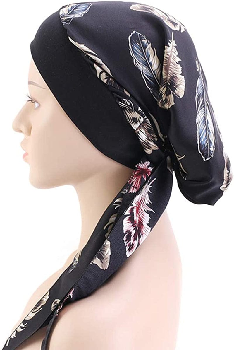 Womens Chemo Caps Flower Prints Silky Turban Multifunction Bonnet Head Scarves Pre-Tied Headwear Satin Hat Bandana Hair Loss Apparel & Accessories > Clothing Accessories > Headwear Xuan Ding   
