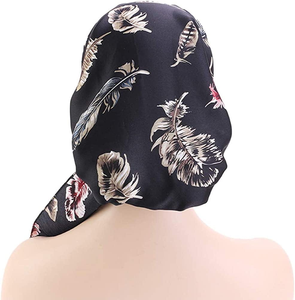 Womens Chemo Caps Flower Prints Silky Turban Multifunction Bonnet Head Scarves Pre-Tied Headwear Satin Hat Bandana Hair Loss Apparel & Accessories > Clothing Accessories > Headwear Xuan Ding   