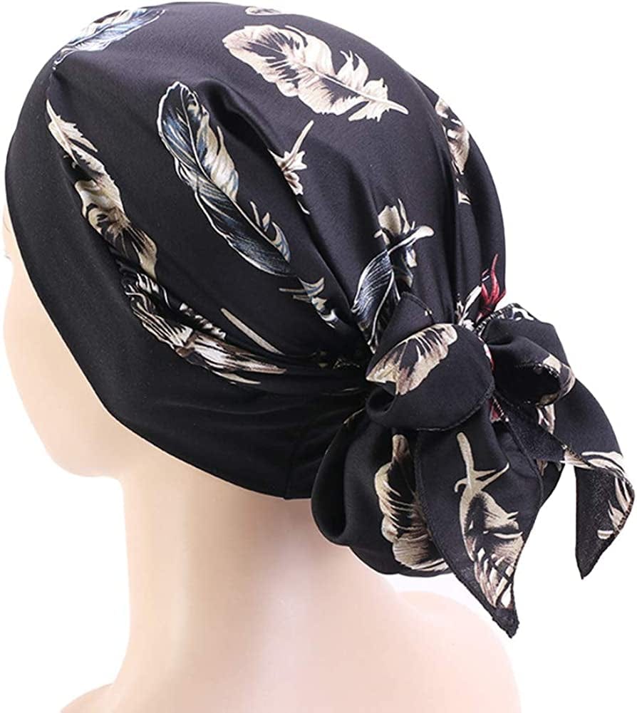 Womens Chemo Caps Flower Prints Silky Turban Multifunction Bonnet Head Scarves Pre-Tied Headwear Satin Hat Bandana Hair Loss Apparel & Accessories > Clothing Accessories > Headwear Xuan Ding   