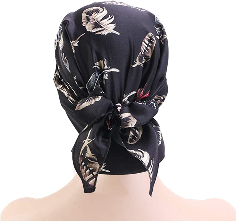 Womens Chemo Caps Flower Prints Silky Turban Multifunction Bonnet Head Scarves Pre-Tied Headwear Satin Hat Bandana Hair Loss Apparel & Accessories > Clothing Accessories > Headwear Xuan Ding   