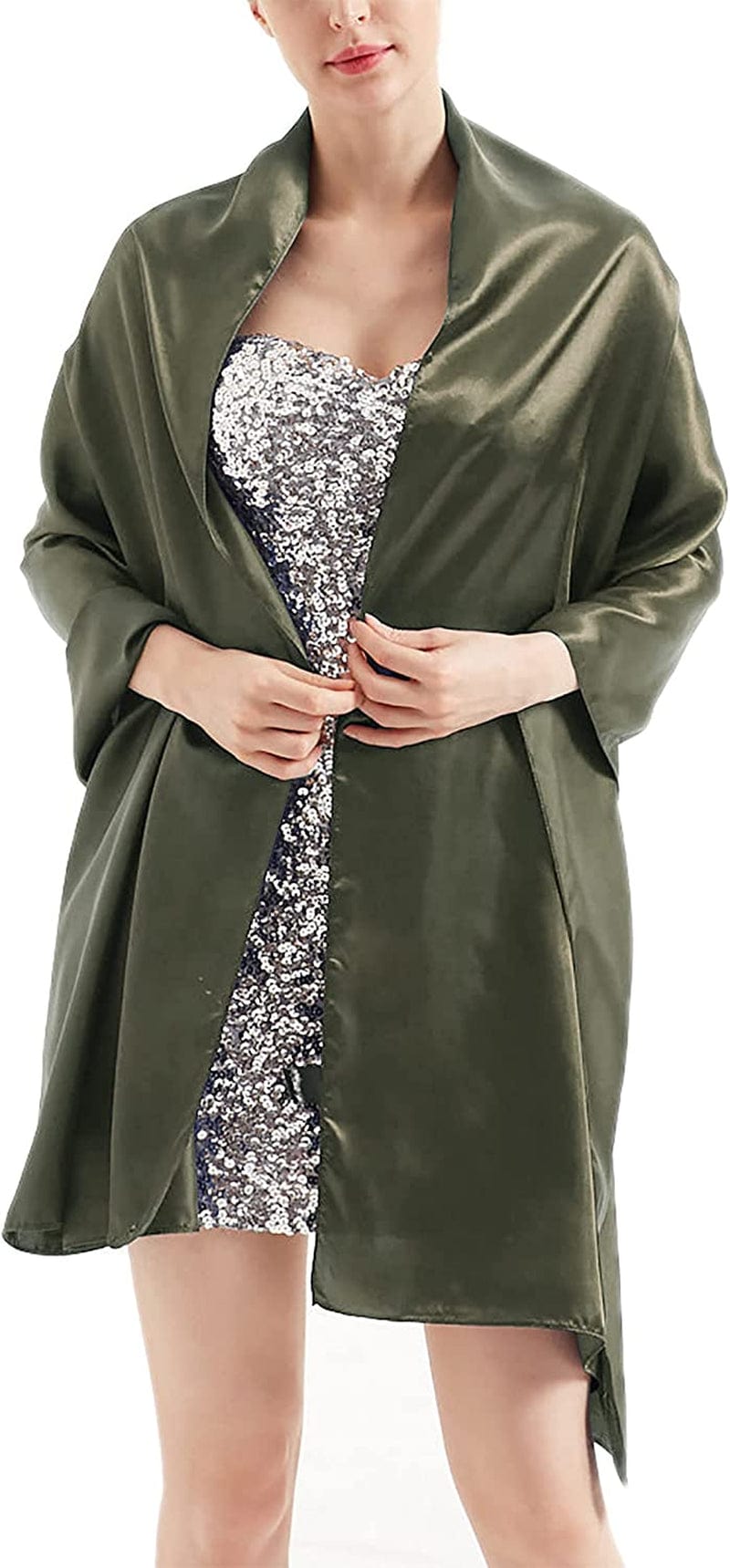 Womens Chiffon Scarf Wrap Hijab Bridal Wedding Scarves Shawl for Bridesmaid Apparel & Accessories > Clothing Accessories > Scarves & Shawls Alivila.Y Fashion Army Green Satin 27"*75" 