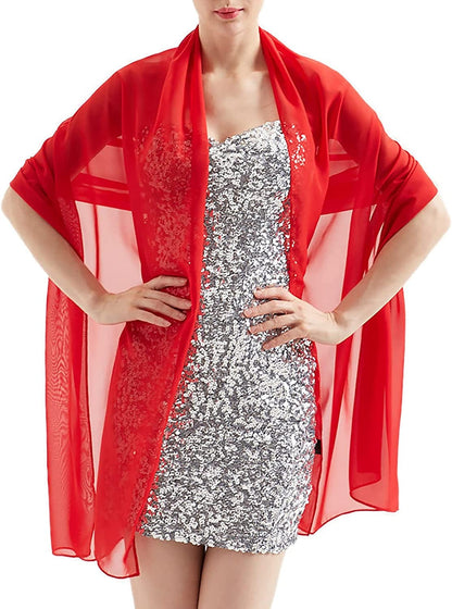 Womens Chiffon Scarf Wrap Hijab Bridal Wedding Scarves Shawl for Bridesmaid Apparel & Accessories > Clothing Accessories > Scarves & Shawls Alivila.Y Fashion Red Chiffon 27"*75" 
