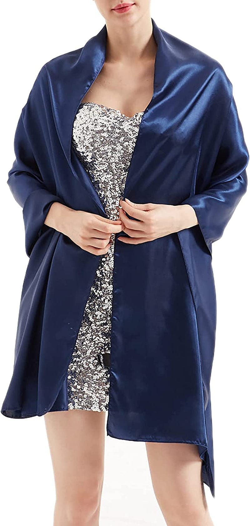 Womens Chiffon Scarf Wrap Hijab Bridal Wedding Scarves Shawl for Bridesmaid Apparel & Accessories > Clothing Accessories > Scarves & Shawls Alivila.Y Fashion Navy Blue Satin 27"*75" 