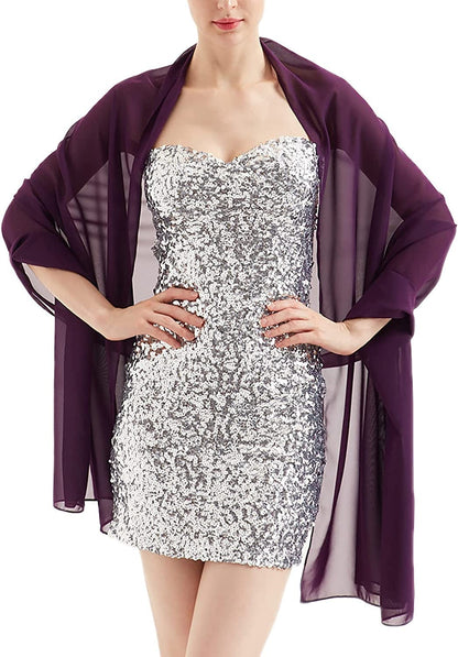 Womens Chiffon Scarf Wrap Hijab Bridal Wedding Scarves Shawl for Bridesmaid Apparel & Accessories > Clothing Accessories > Scarves & Shawls Alivila.Y Fashion Dark Purple Chiffon 27"*75" 