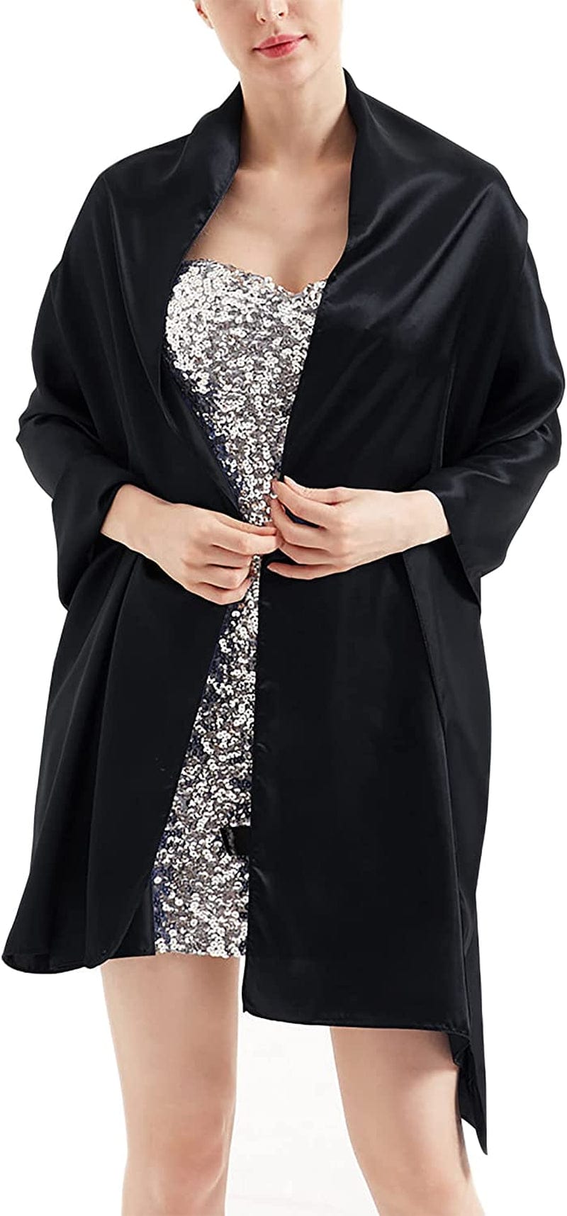 Womens Chiffon Scarf Wrap Hijab Bridal Wedding Scarves Shawl for Bridesmaid Apparel & Accessories > Clothing Accessories > Scarves & Shawls Alivila.Y Fashion Black Satin 27"*75" 