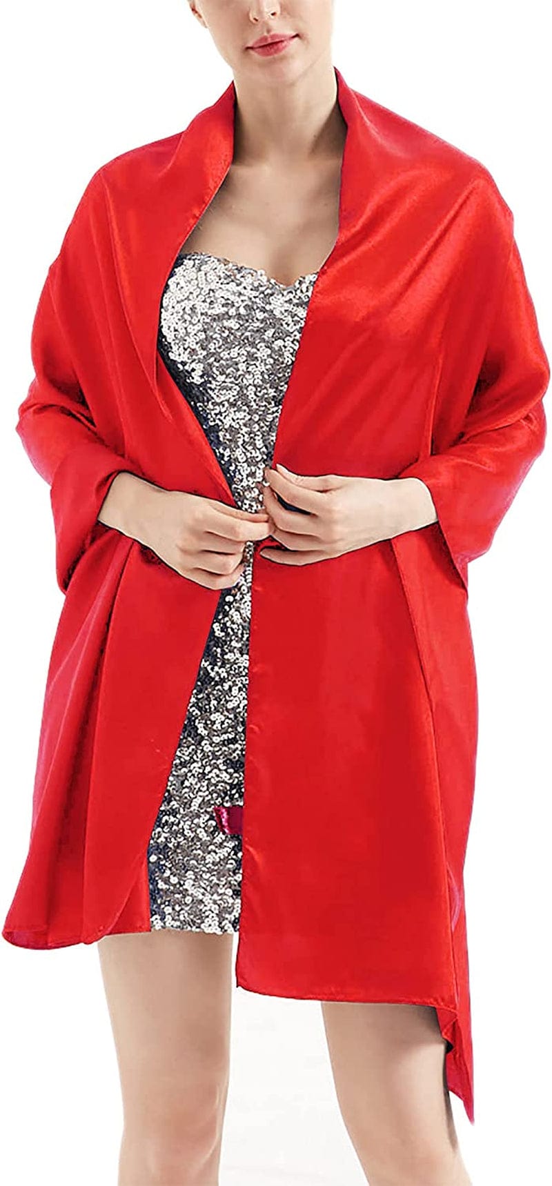 Womens Chiffon Scarf Wrap Hijab Bridal Wedding Scarves Shawl for Bridesmaid Apparel & Accessories > Clothing Accessories > Scarves & Shawls Alivila.Y Fashion Red Satin 27"*75" 
