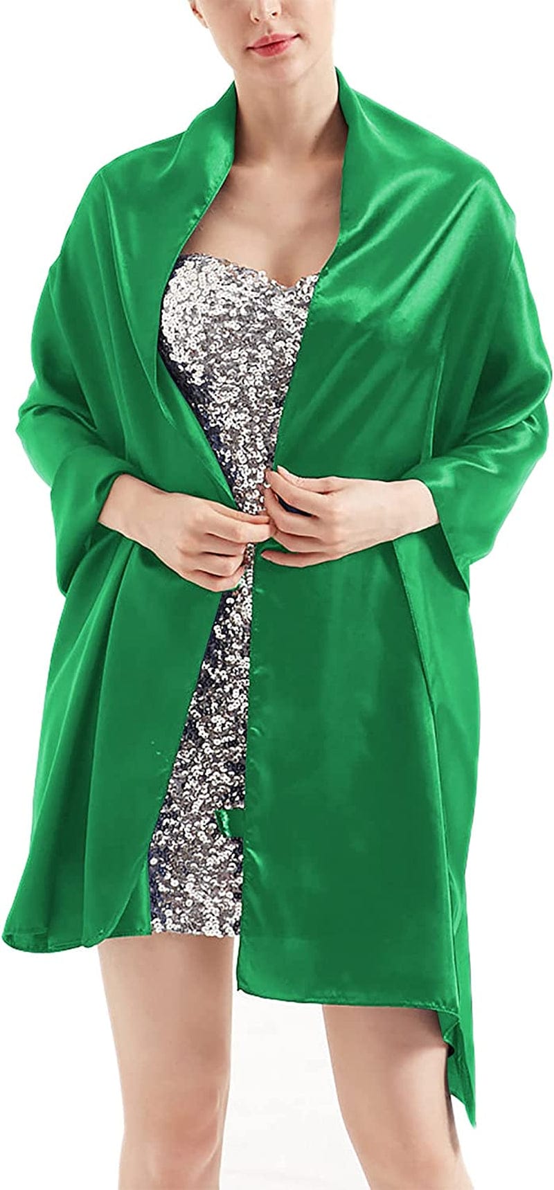 Womens Chiffon Scarf Wrap Hijab Bridal Wedding Scarves Shawl for Bridesmaid Apparel & Accessories > Clothing Accessories > Scarves & Shawls Alivila.Y Fashion Green Satin 27"*75" 