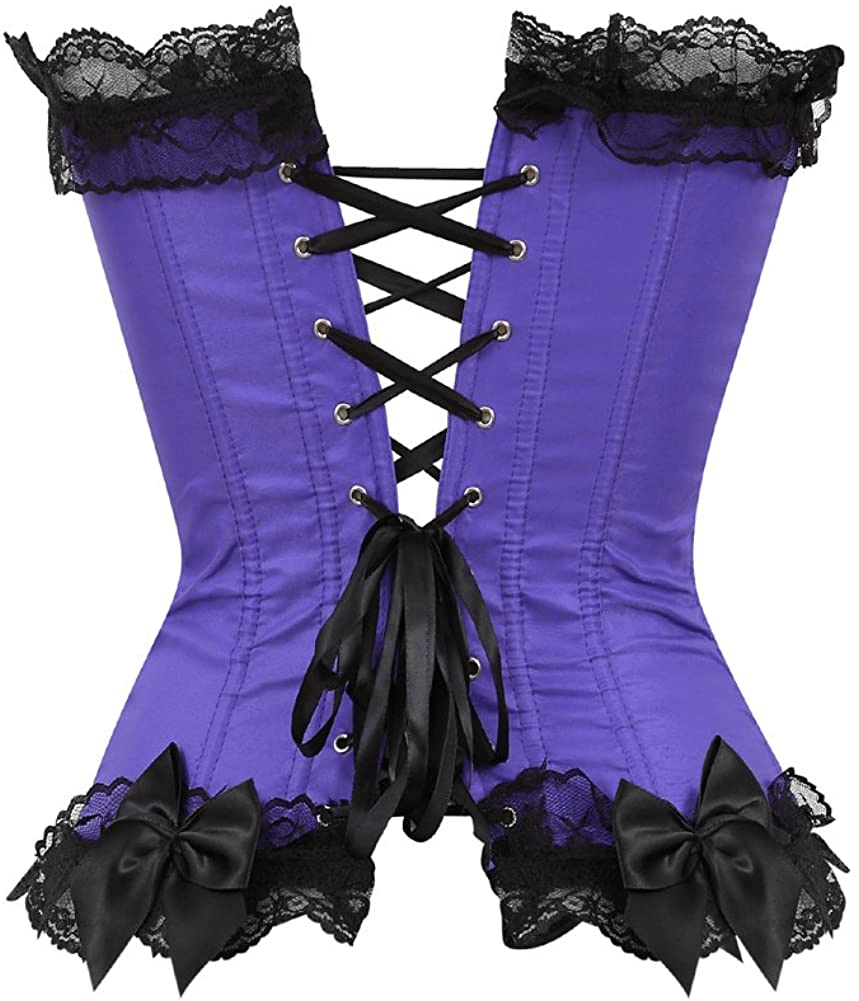 Womens Corsets Floral with Black Lace Trim Corset Satin Overbust Waist Cincher Bustier Apparel & Accessories > Clothing > Underwear & Socks > Lingerie Zhitunemi   