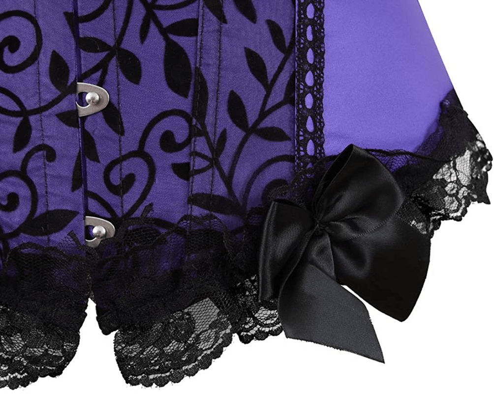 Womens Corsets Floral with Black Lace Trim Corset Satin Overbust Waist Cincher Bustier Apparel & Accessories > Clothing > Underwear & Socks > Lingerie Zhitunemi   