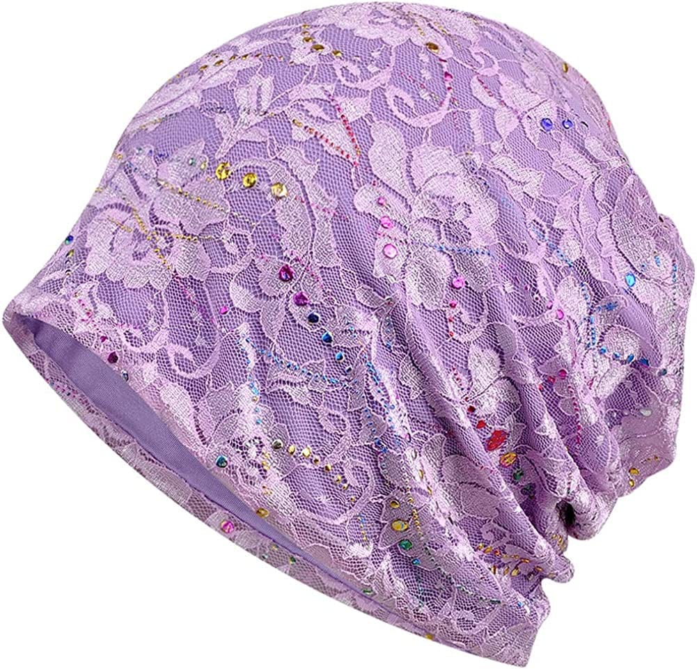 Womens Cotton Beanie Lace Turban Soft Sleep Cap Chemo Hats Fashion Slouchy Hat Apparel & Accessories > Clothing Accessories > Headwear MaxNova   