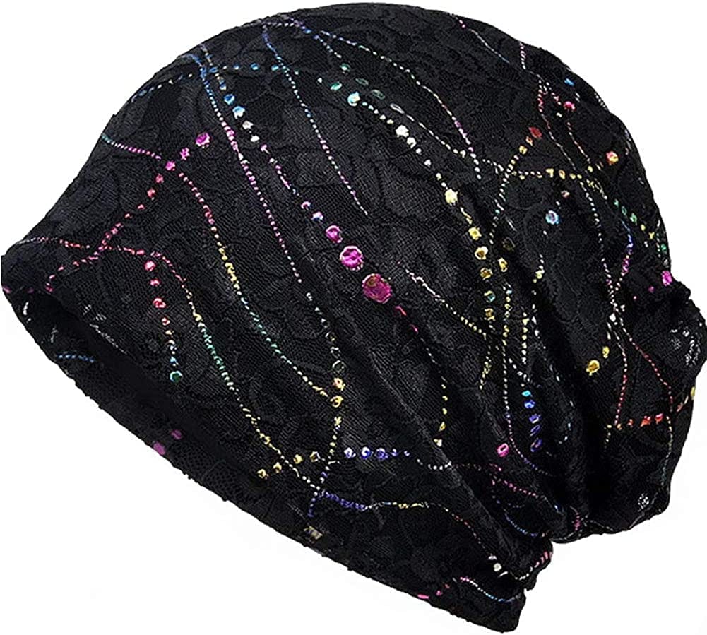 Womens Cotton Beanie Lace Turban Soft Sleep Cap Chemo Hats Fashion Slouchy Hat Apparel & Accessories > Clothing Accessories > Headwear MaxNova   
