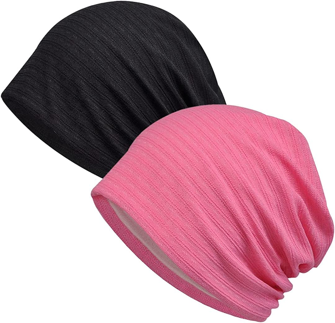 Womens Cotton Beanie Lace Turban Soft Sleep Cap Chemo Hats Fashion Slouchy Hat Apparel & Accessories > Clothing Accessories > Headwear MaxNova 2 Pack-15  