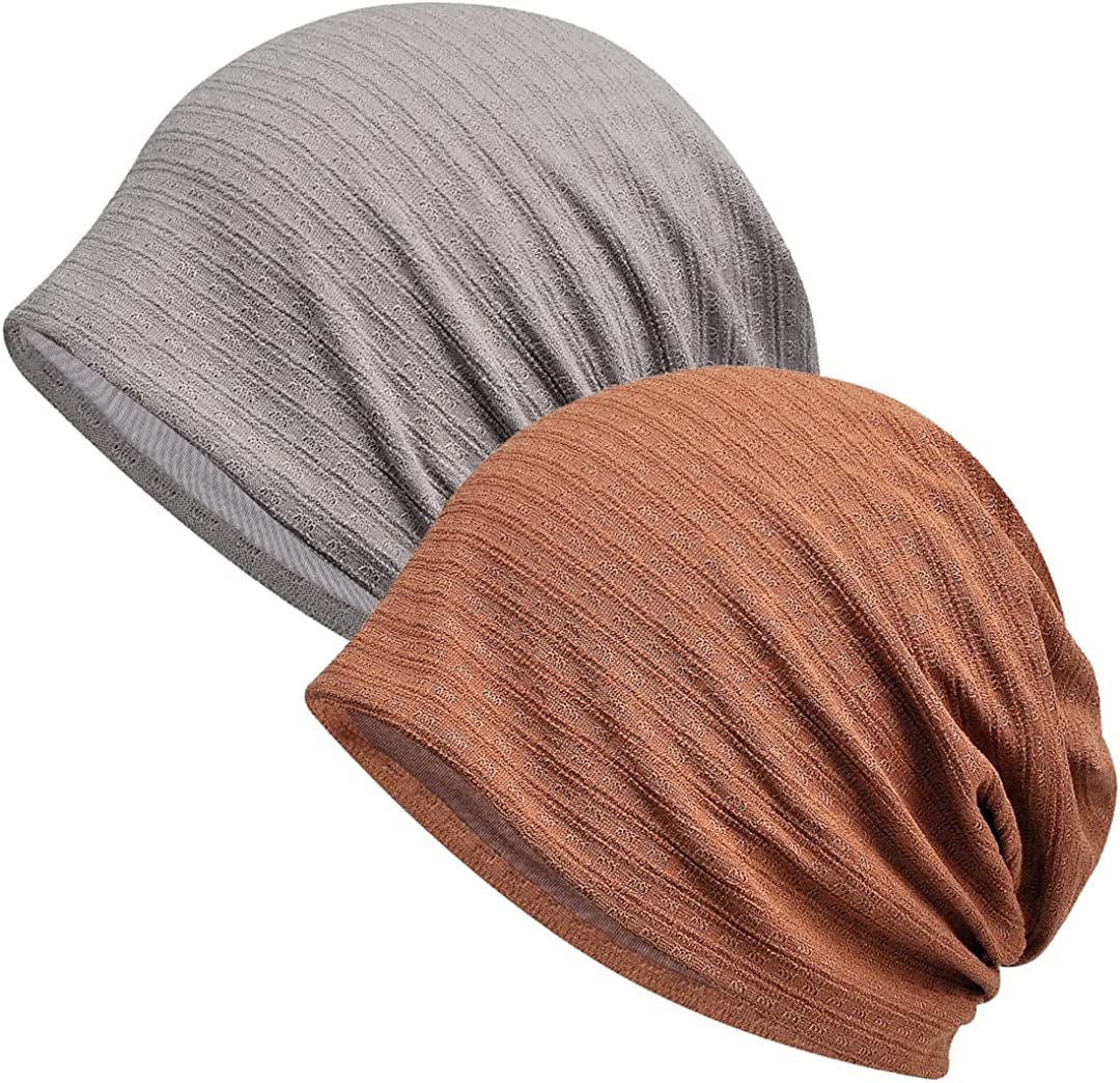 Womens Cotton Beanie Lace Turban Soft Sleep Cap Chemo Hats Fashion Slouchy Hat Apparel & Accessories > Clothing Accessories > Headwear MaxNova 2 Pack-17  